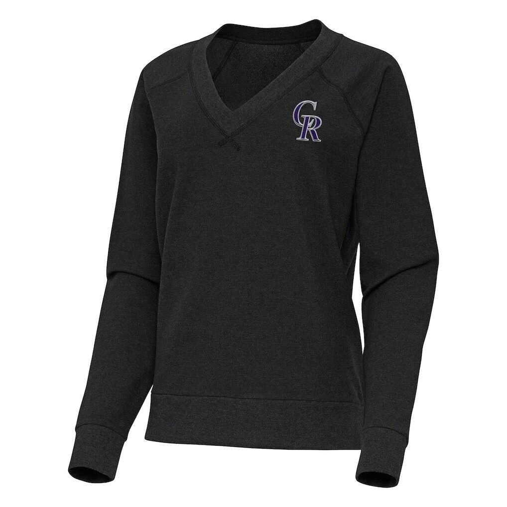 Colorado Rockies Antigua Women's Varsity Tri-Blend V-Neck Long Sleeve T-Shirt - Heather Black