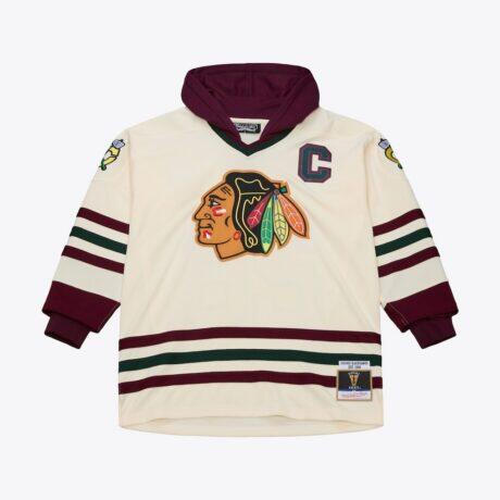 Chicago Blackhawks Mitchell & Ness x Just Don Jersey Hoodie - Cream - Front View