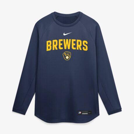 Milwaukee Brewers Nike Authentic Collection Raglan Dri-FIT Sweatshirt - Navy - Alt1
