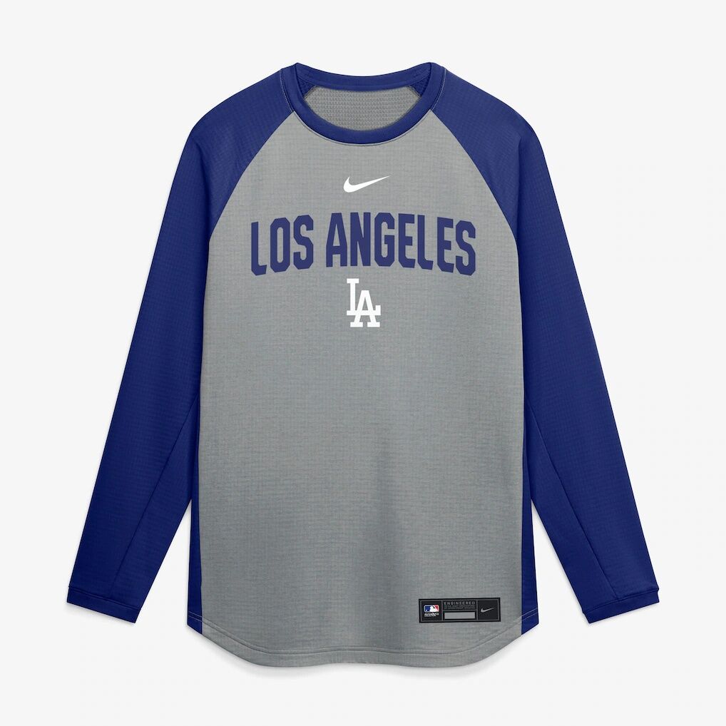 Los Angeles Dodgers Nike Authentic Collection Raglan Dri-FIT Sweatshirt – Heather Charcoal