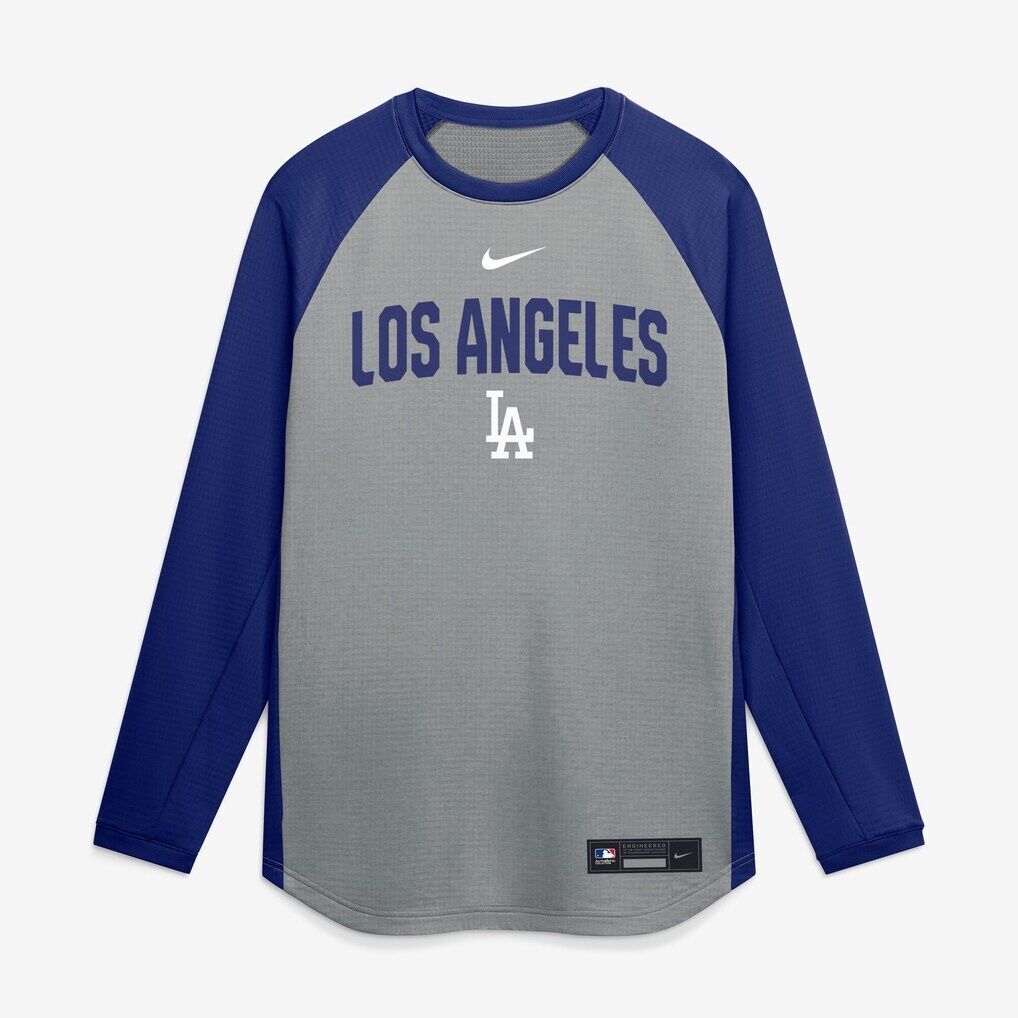Los Angeles Dodgers Nike Authentic Collection Raglan Dri-FIT Sweatshirt – Heather Charcoal