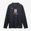 Detroit Tigers Nike Authentic Collection Dri-FIT Long Sleeve Hooded T-Shirt - Navy - Front View