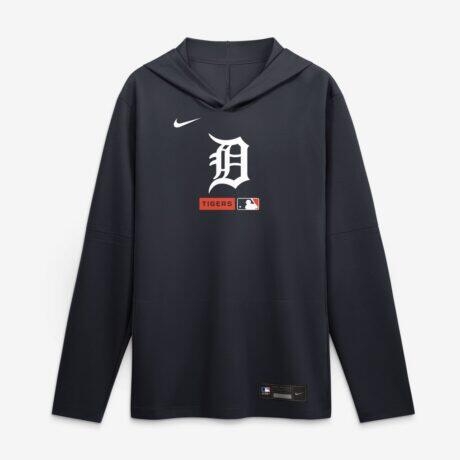 Detroit Tigers Nike Authentic Collection Dri-FIT Long Sleeve Hooded T-Shirt - Navy - Front View