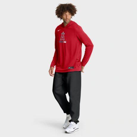 Los Angeles Angels Nike Authentic Collection Dri-FIT Long Sleeve Hooded T-Shirt - Red - Detail View
