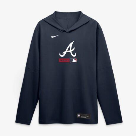 Atlanta Braves Nike Authentic Collection Dri-FIT Long Sleeve Hooded T-Shirt - Navy - Alt1
