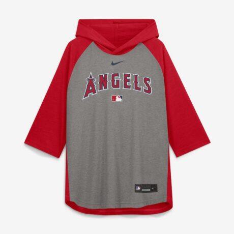 Los Angeles Angels Nike Authentic Collection Flux Dri-FIT Raglan 3/4-Sleeve Hooded T-Shirt - Gray - Alt2