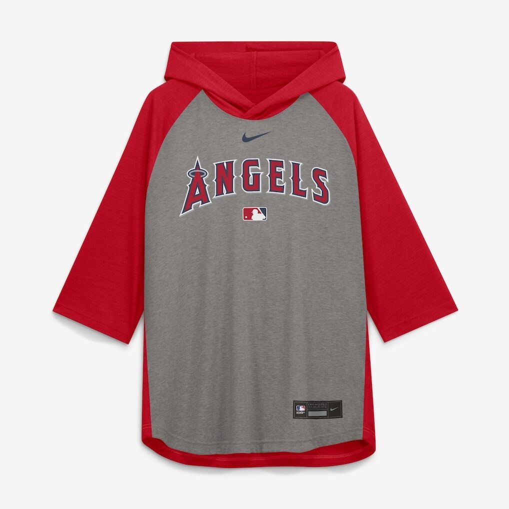 Los Angeles Angels Nike Authentic Collection Flux Dri-FIT Raglan 3/4-Sleeve Hooded T-Shirt