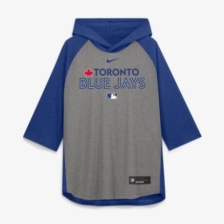 Toronto Blue Jays Nike Authentic Collection Flux Dri-FIT Raglan 3/4-Sleeve Hooded T-Shirt - Gray - Alt1