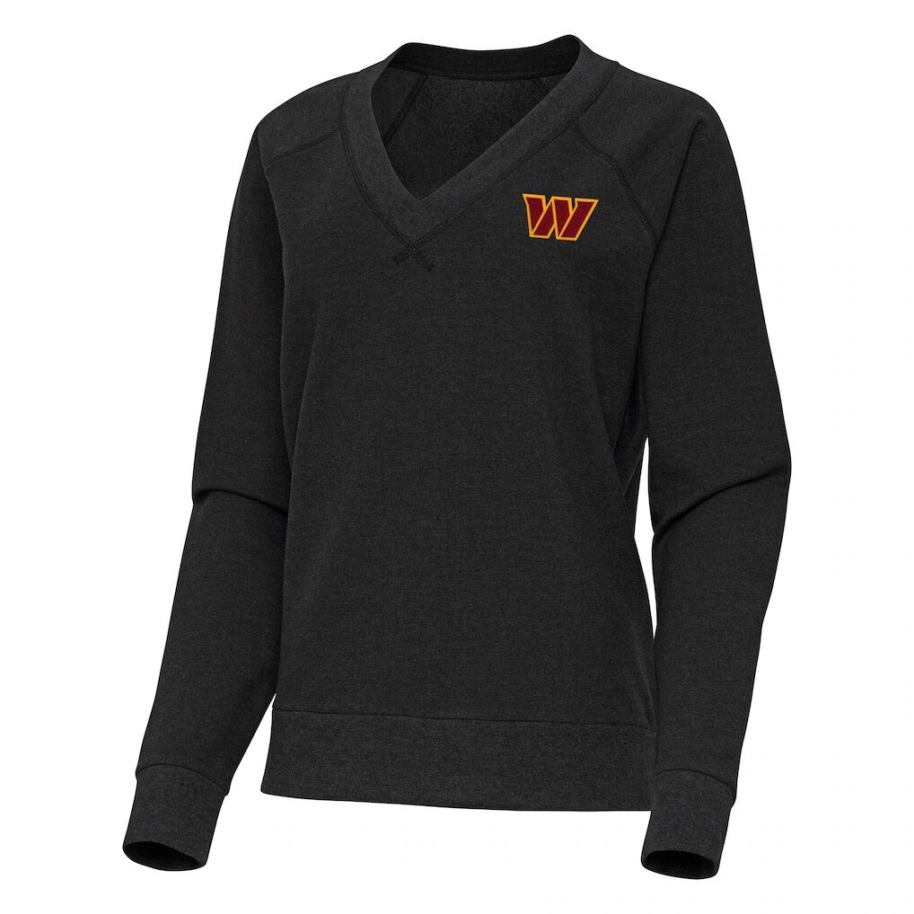 Washington Commanders Antigua Women's Varsity Tri-Blend V-Neck Long Sleeve T-Shirt - Heather Black