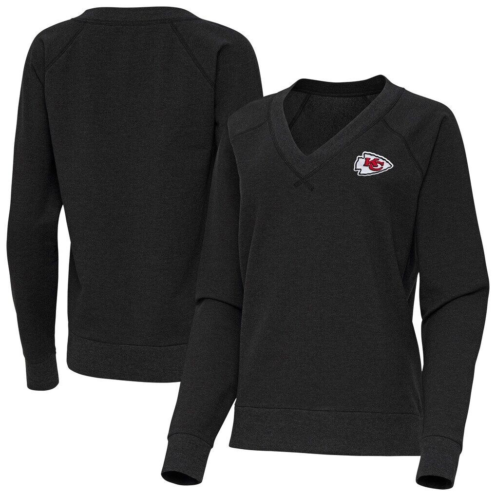 Kansas City Chiefs Antigua Women's Varsity Tri-Blend V-Neck Long Sleeve T-Shirt - Heather Black