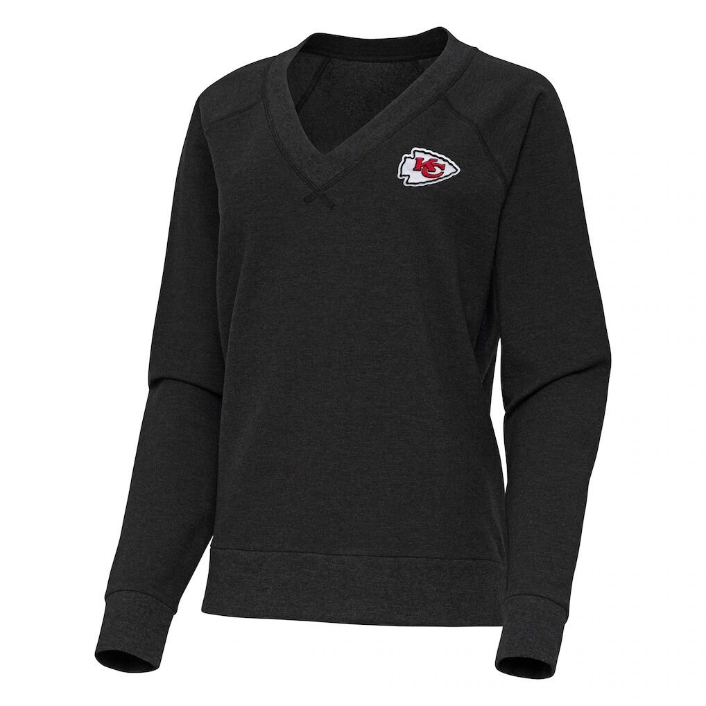 Kansas City Chiefs Antigua Women's Varsity Tri-Blend V-Neck Long Sleeve T-Shirt - Heather Black