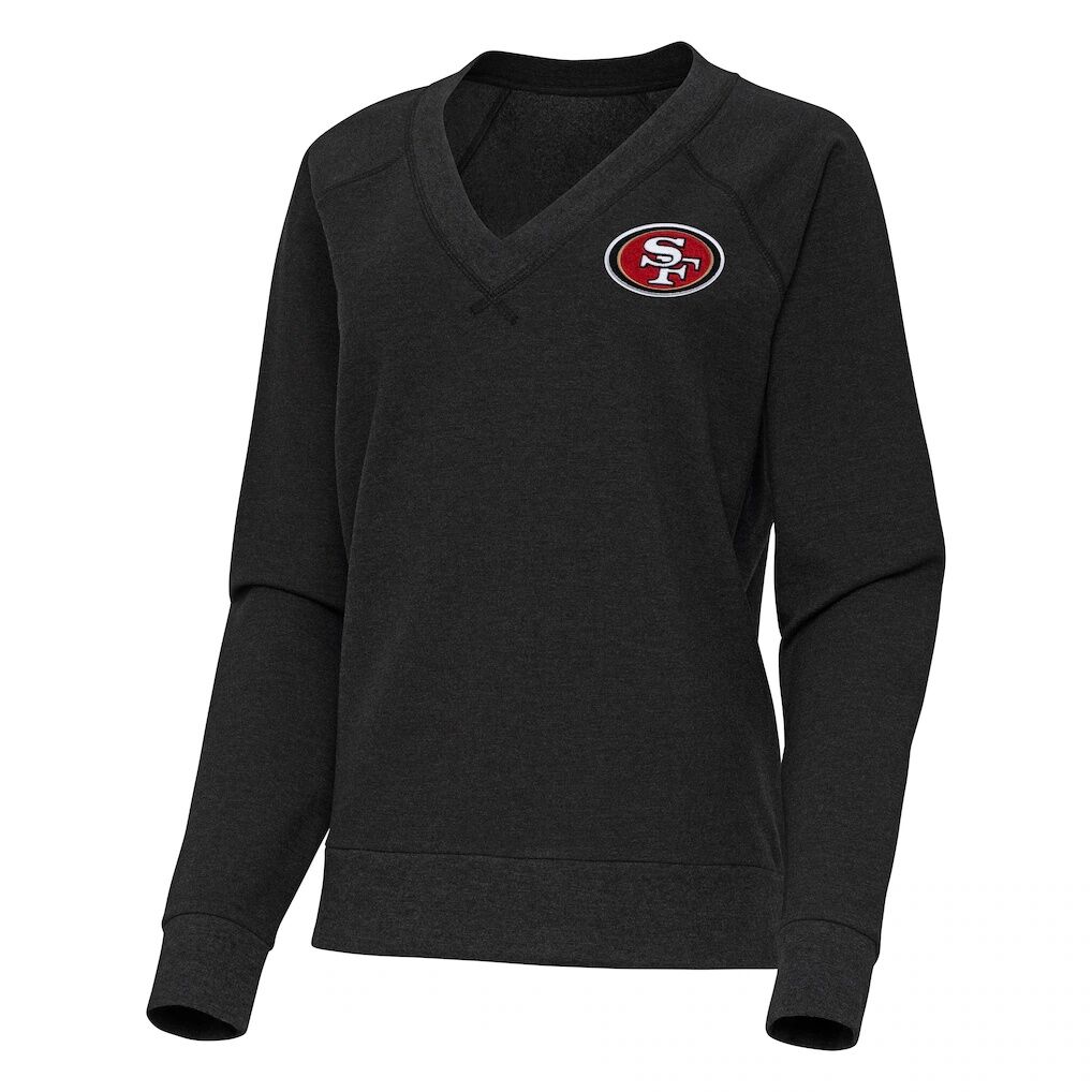 San Francisco 49ers Antigua Women's Varsity Tri-Blend V-Neck Long Sleeve T-Shirt - Heather Black