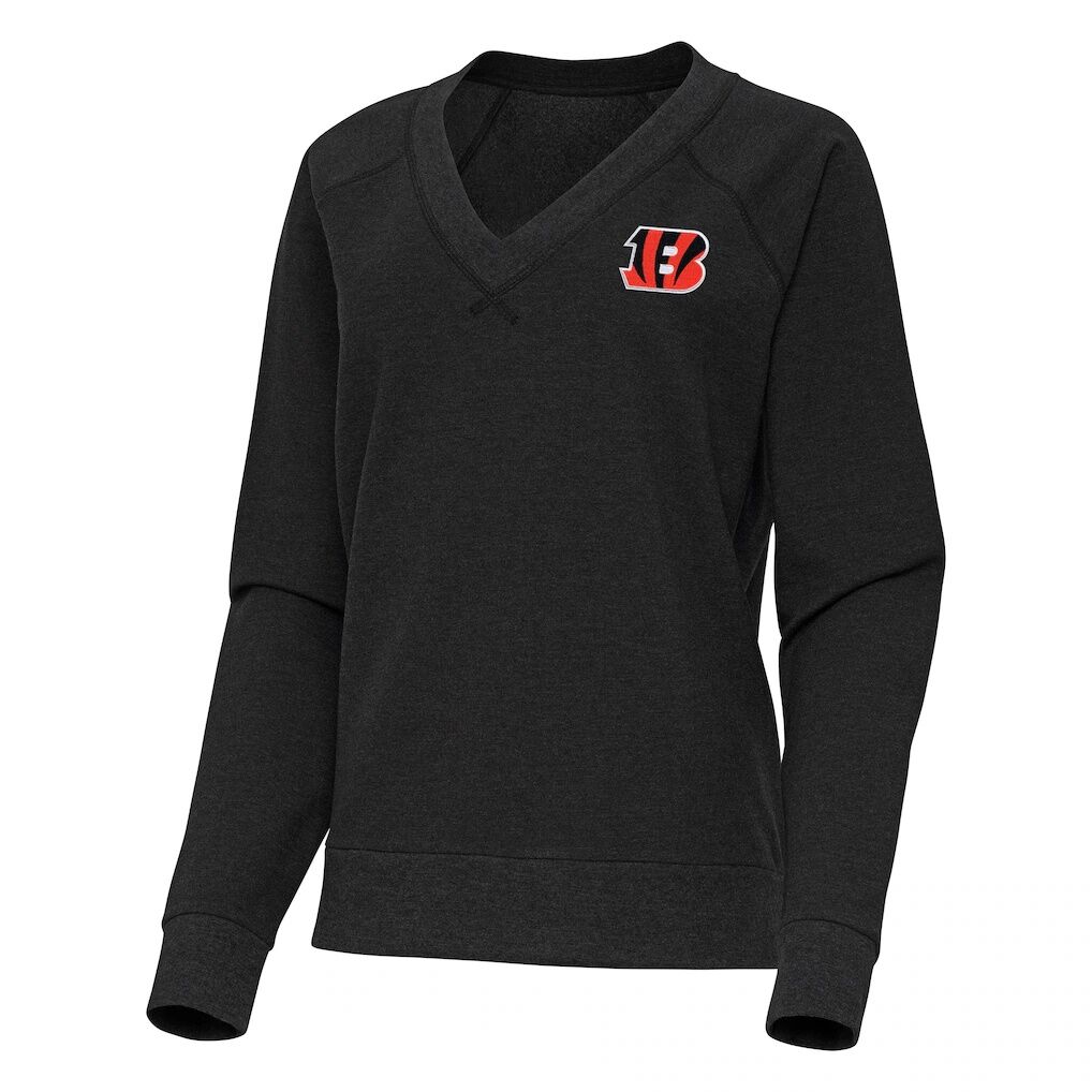 Cincinnati Bengals Antigua Women's Varsity Tri-Blend V-Neck Long Sleeve T-Shirt - Heather Black