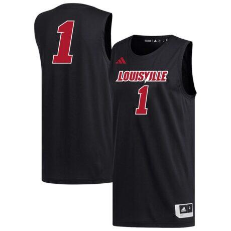 #1 Louisville Cardinals adidas Replica Basketball Jersey - Black - Front View