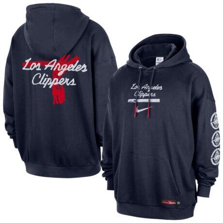 LA Clippers Nike Courtside Club Premium Hoodie - Navy - Front View