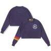Texas Rangers Aviator Nation x MLB Women's Rugby Stitch Cropped Tri-Blend Pullover Sweatshirt - Navy - Front View