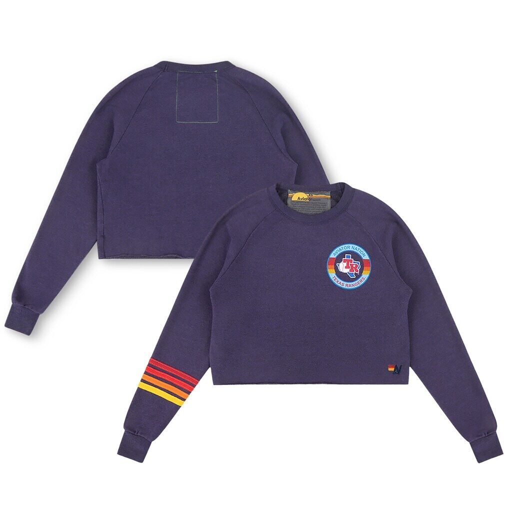 Texas Rangers Aviator Nation x MLB Women’s Rugby Stitch Cropped Tri-Blend Pullover Sweatshirt