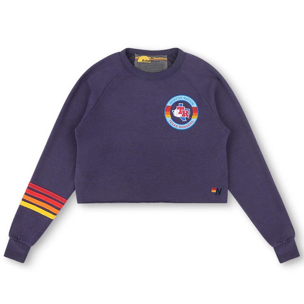 Texas Rangers Aviator Nation x MLB Women’s Rugby Stitch Cropped Tri-Blend Pullover Sweatshirt