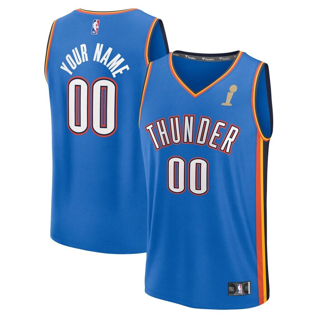 Fashion7  Oklahoma City Thunder  Youth Blue 2025 NBA Finals Champions Fast Break Replica Custom Jersey - Icon Edition