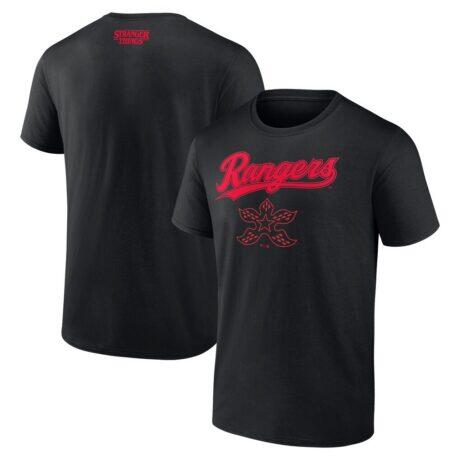 Texas Rangers Stranger Things Demogorgan T-Shirt - Black - Front View