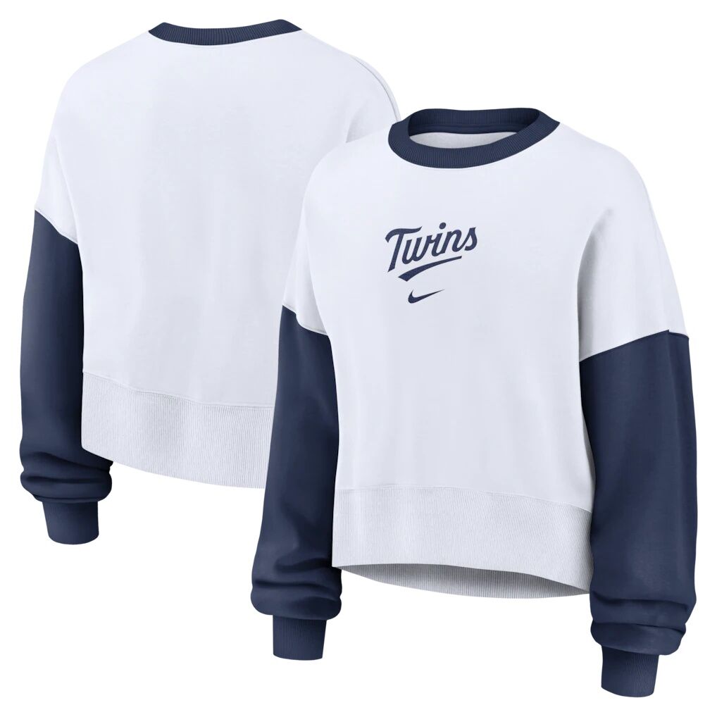 Minnesota Twins Nike Women's Oversized High Hip Fleece Sweatshirt - White/Navy
