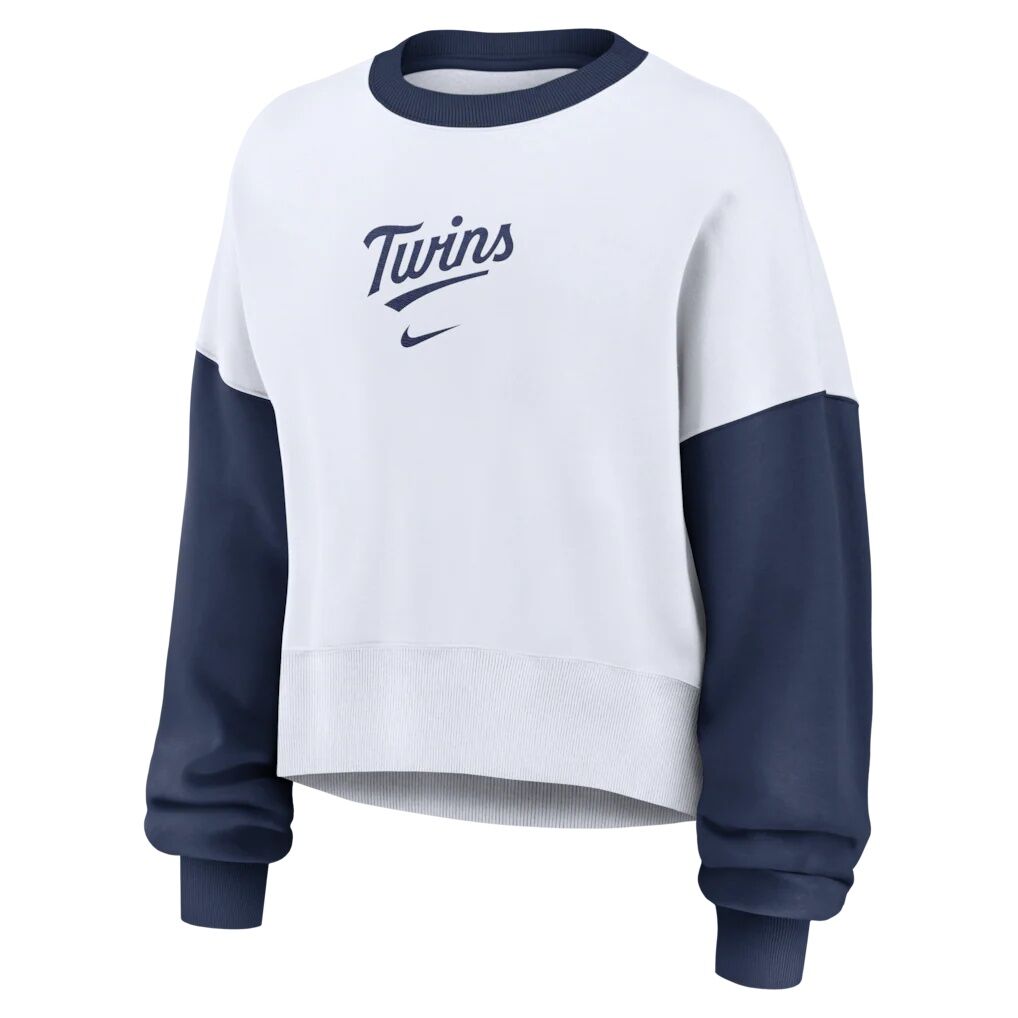 Minnesota Twins Nike Women's Oversized High Hip Fleece Sweatshirt - White/Navy
