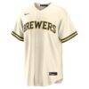 Jackson Chourio Milwaukee Brewers Nike Home Replica Jersey - Cream - Side View