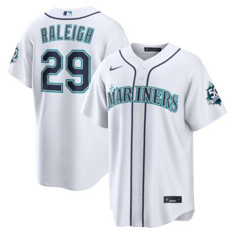 Cal Raleigh Seattle Mariners Nike Home Stadium 50th Season Patch Jersey - White - Front View