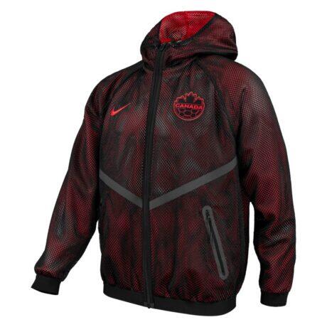 Canada Soccer Nike 2026 Anthem Mesh Dri-FIT Full-Zip Hooded Jacket - Black - Front View