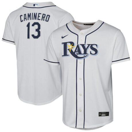 Junior Caminero Tampa Bay Rays Nike Youth Home Replica Player Jersey - White - Front View