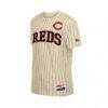 Cincinnati Reds New Era Throwback Meshback Pinstripe T-Shirt - Cream - Detail View