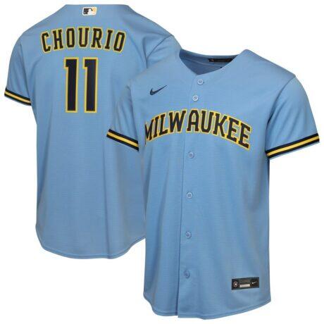 Jackson Chourio Milwaukee Brewers Nike Youth Road Replica Jersey - - Front View