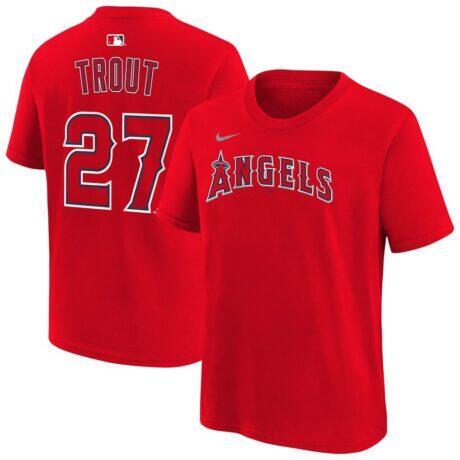 Mike Trout Los Angeles Angels Nike Youth Name & Number T-Shirt - Red - Front View