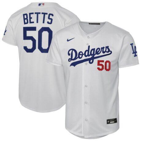 Mookie Betts Los Angeles Dodgers Nike Youth Home Stadium Jersey - White - Front View