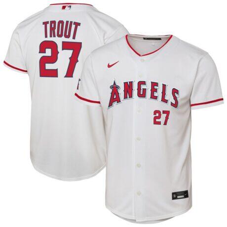 Mike Trout Los Angeles Angels Nike Youth Home Stadium Player Jersey - White - Front View