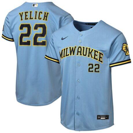 Christian Yelich Milwaukee Brewers Nike Youth Road Stadium Jersey - Powder Blue - Front View