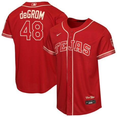 Jacob deGrom Texas Rangers Nike Youth 2026 City Connect Stadium Jersey - Red - Front View