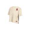 Los Angeles Angels New Era Women's City Connect Throwback Meshback Pinstripe Boxy T-Shirt - Cream - Detail View