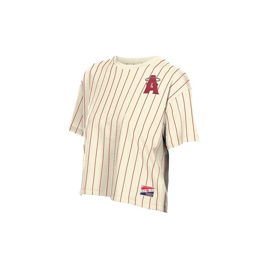 Los Angeles Angels New Era Women’s City Connect Throwback Meshback Pinstripe Boxy T-Shirt