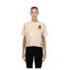 Los Angeles Angels New Era Women's City Connect Throwback Meshback Pinstripe Boxy T-Shirt - Cream - Front View