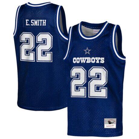 Emmitt Smith Dallas Cowboys Mitchell & Ness Youth Retired Player NFL Basketball Fashion Jersey - Navy - Front View