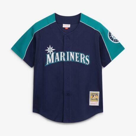 Ichiro Suzuki Seattle Mariners Mitchell & Ness 2006 Cooperstown Mesh Batting Practice Button-Up Jersey - Navy - Front View