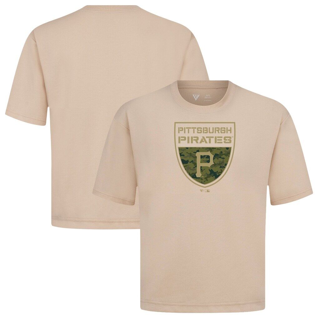 Pittsburgh Pirates Levelwear Oversized Luxe Signature Knit Buckler T-Shirt - Khaki
