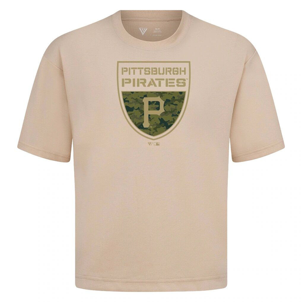 Pittsburgh Pirates Levelwear Oversized Luxe Signature Knit Buckler T-Shirt - Khaki