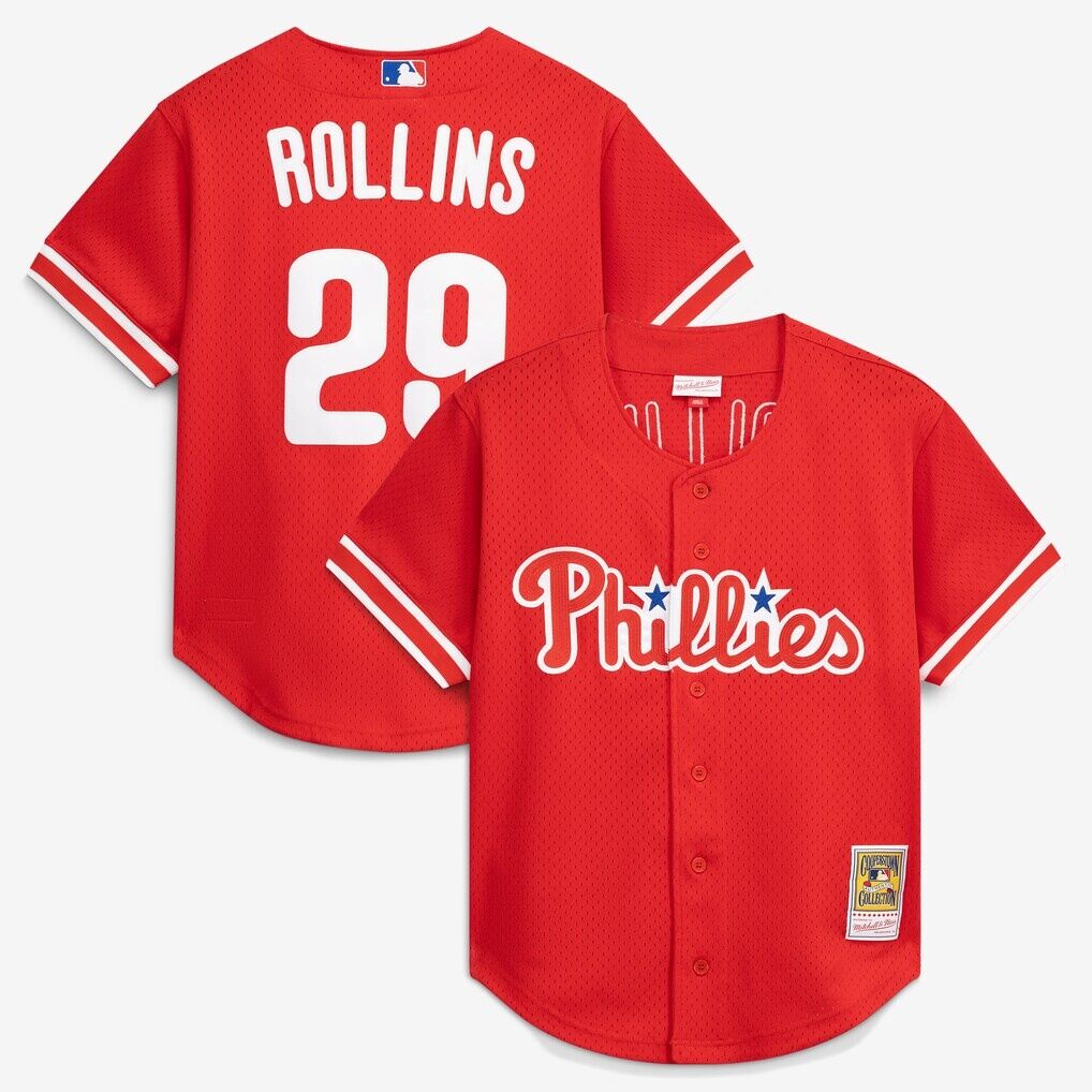 Jimmy Rollins Philadelphia Phillies Mitchell & Ness Cooperstown Mesh Batting Practice Button-Up Jersey