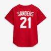 Deion Sanders Cincinnati Reds Mitchell & Ness Cooperstown Mesh Batting Practice Button-Up Jersey - Red - Detail View