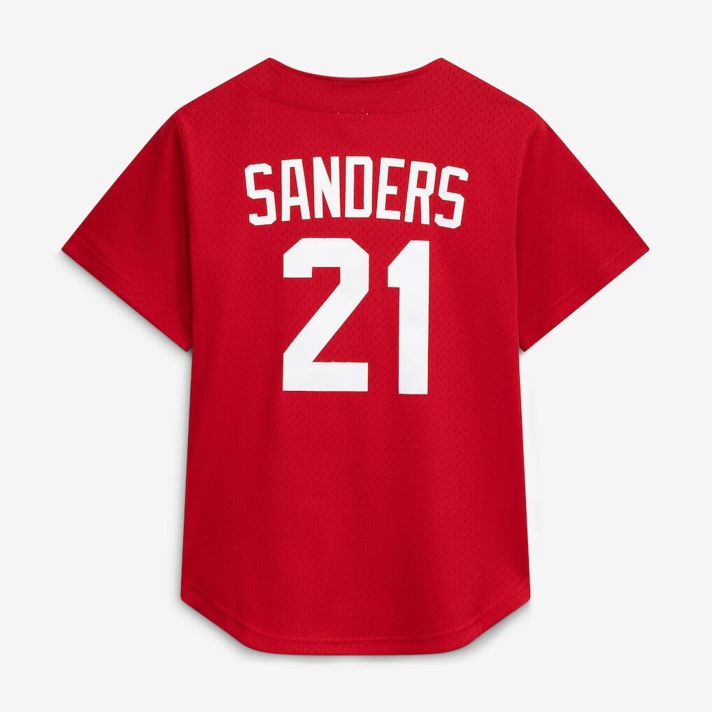 Deion Sanders Cincinnati Reds Mitchell & Ness Cooperstown Mesh Batting Practice Button-Up Jersey
