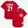 Deion Sanders Cincinnati Reds Mitchell & Ness Cooperstown Mesh Batting Practice Button-Up Jersey - Red - Front View