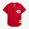 Deion Sanders Cincinnati Reds Mitchell & Ness Cooperstown Mesh Batting Practice Button-Up Jersey - Red - Side View