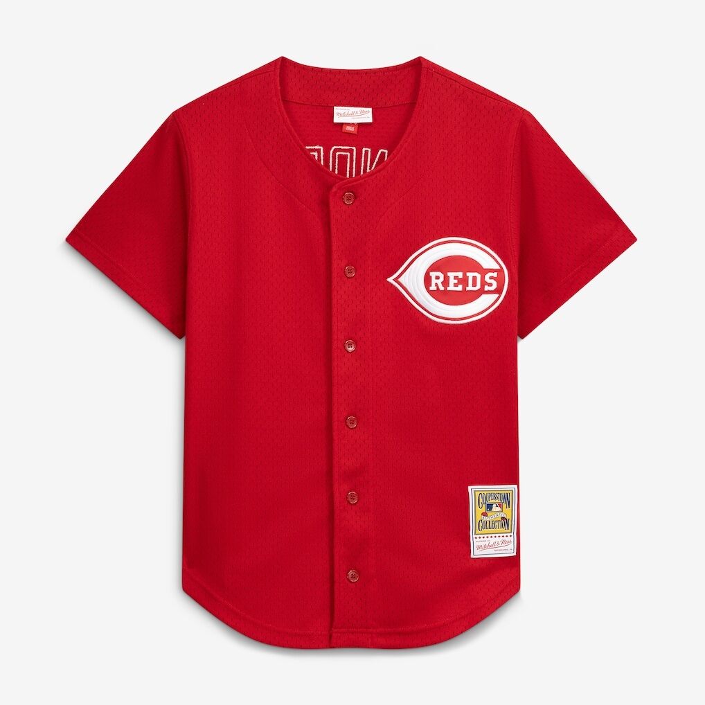 Deion Sanders Cincinnati Reds Mitchell & Ness Cooperstown Mesh Batting Practice Button-Up Jersey